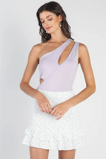 Lavender Cut-Out Detail One-Shoulder Bodysuit