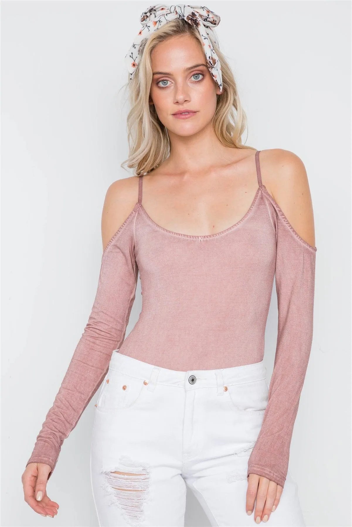 Pink Bodycon Cold Shoulder Cami Bodysuit