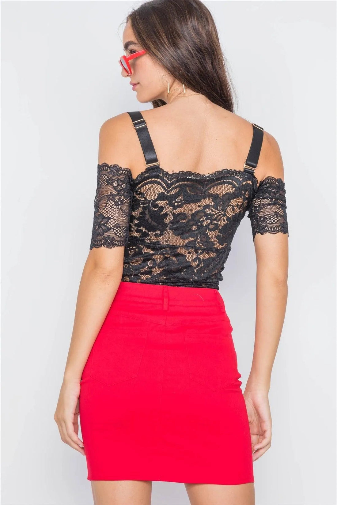Black Floral Lace Off-Shoulder Cami Bodysuit