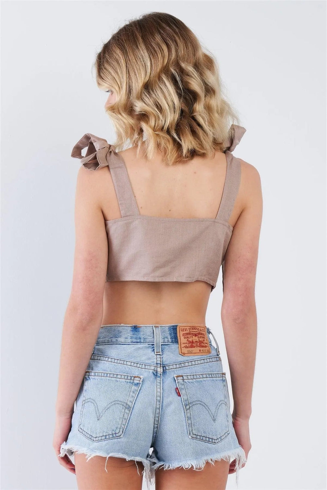 Taupe High-Low Hem Self-Tie Shoulder Strap Cami Top