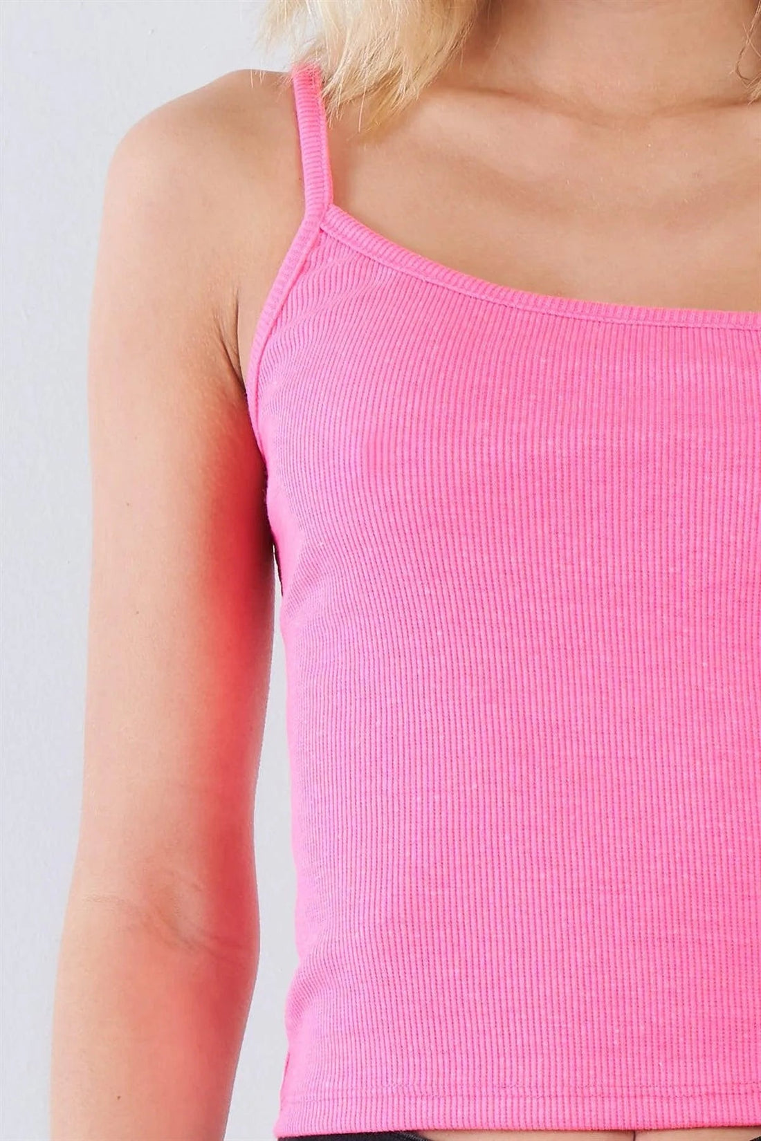 Neon Pink Rib-Knit Off-Shoulder Cami Top