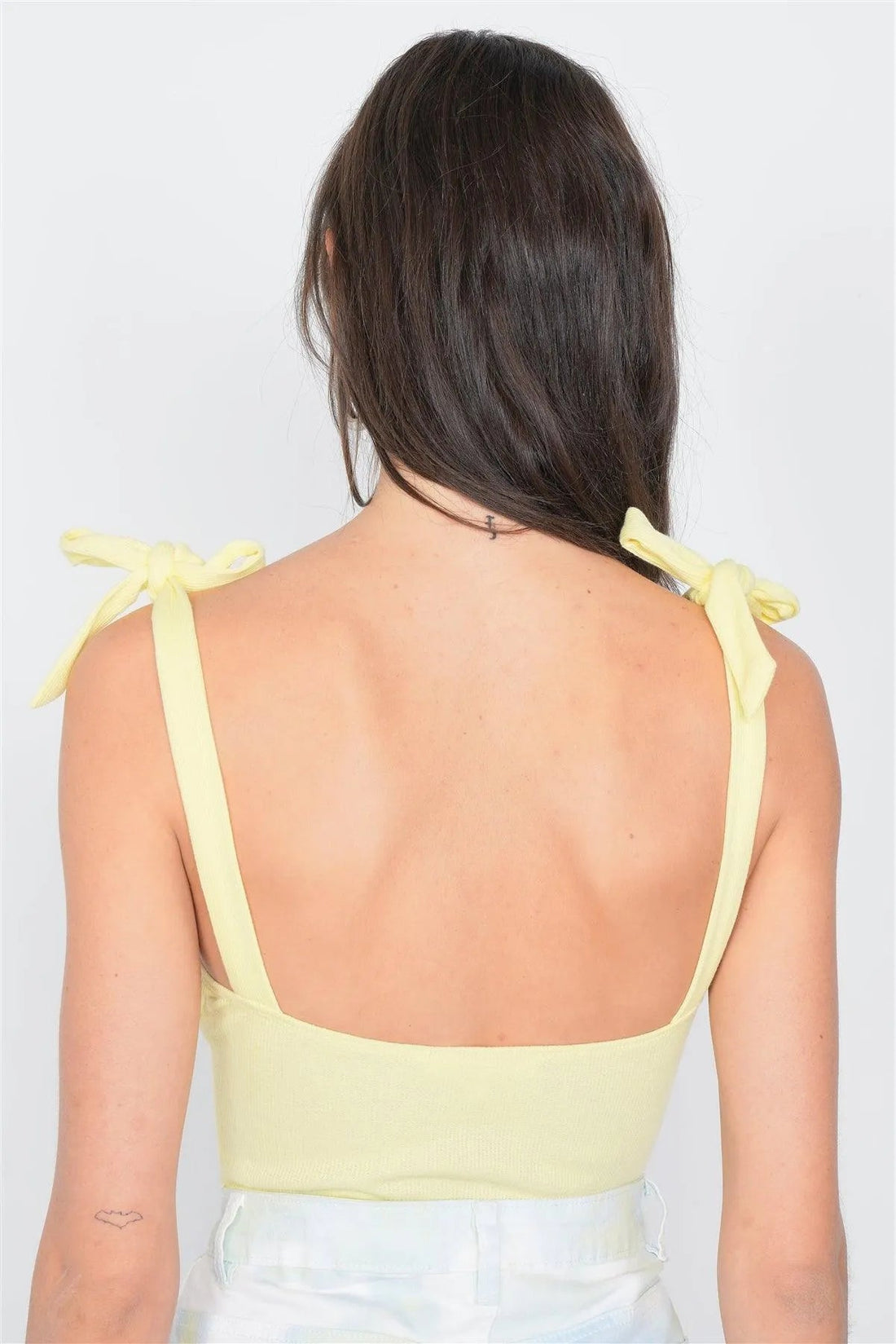 Yellow Knot V-Neck Thong Strap Bodysuit