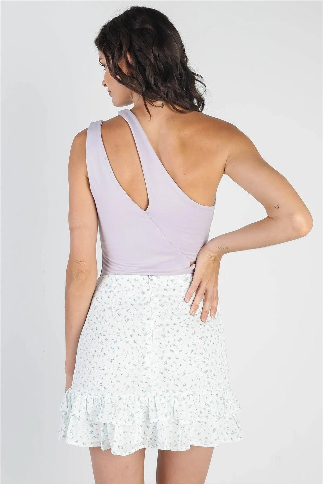 Lavender Cut-Out Detail One-Shoulder Bodysuit