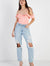 Pink Asymmetric Ruffle Trim Off-Shoulder Bodysuit