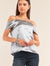 Silver Satin Scallop Hem Off-Shoulder Babydoll Top