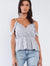 Dusty Blue Crochet Front Wrap Adjustable Strap Off-Shoulder Top