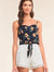 Dark Navy Multicolor Floral Print Heart-Neck Self-Tie Spaghetti Strap Cami Crop Top