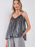 Silver & Black Soft V-Neck Gathered Cami Top