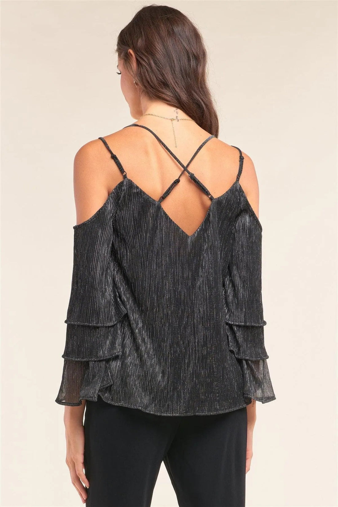 Silver Shimmer Mesh Off-Shoulder Top