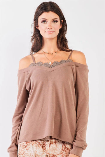 Off-Shoulder Lace Trim Sweetheart Neck Cami Top